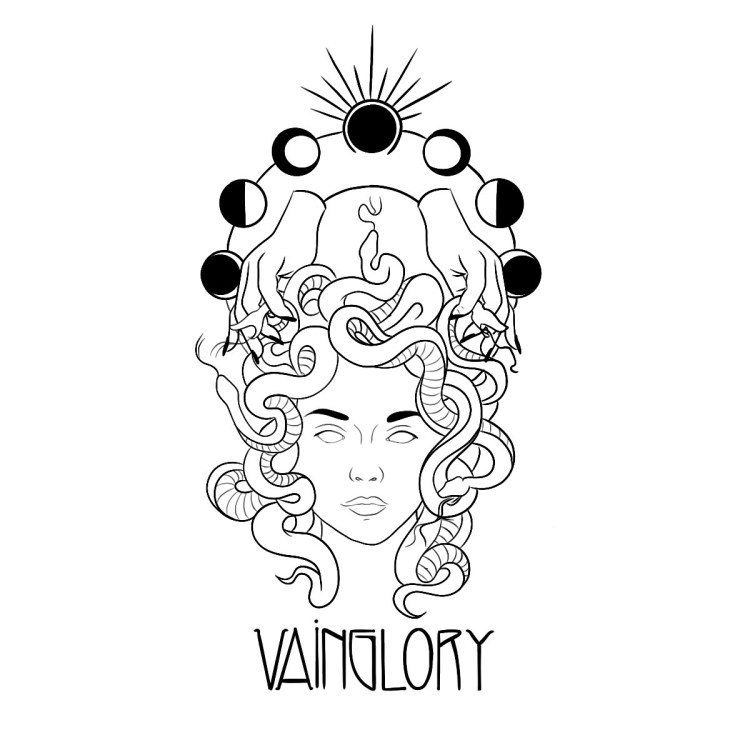 The Vainglory Hair Studio logo, a drawing of Medusa.